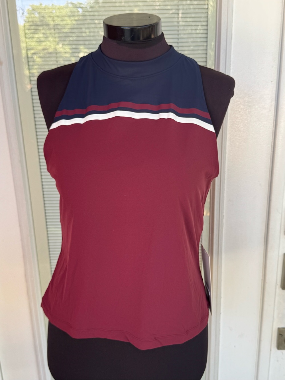 lululemon NEW Mockneck Shelf Tank Stripe Sleeveless Colorblock Burgundy Navy XL